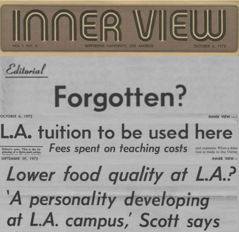 A collage of headlines from Inner View in the fall of 1972.