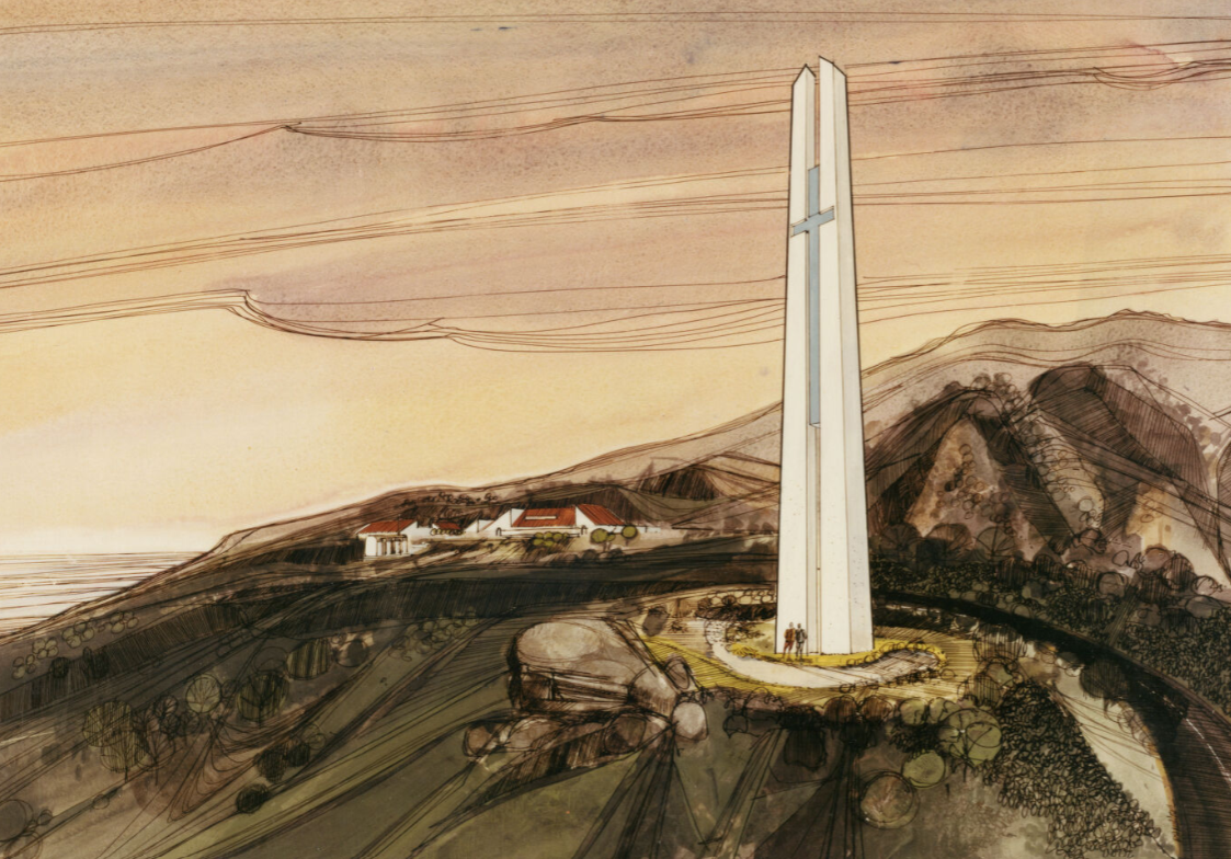 This painting of the Theme Tower was made for the groundbreaking ceremony in April 1972.